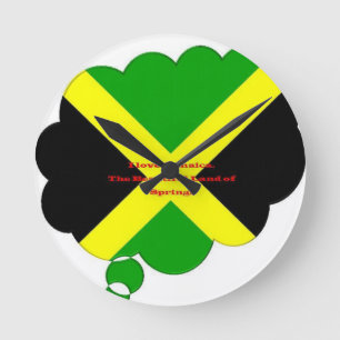 I Love Jamaica Text on Flag Art Print Round Clock
