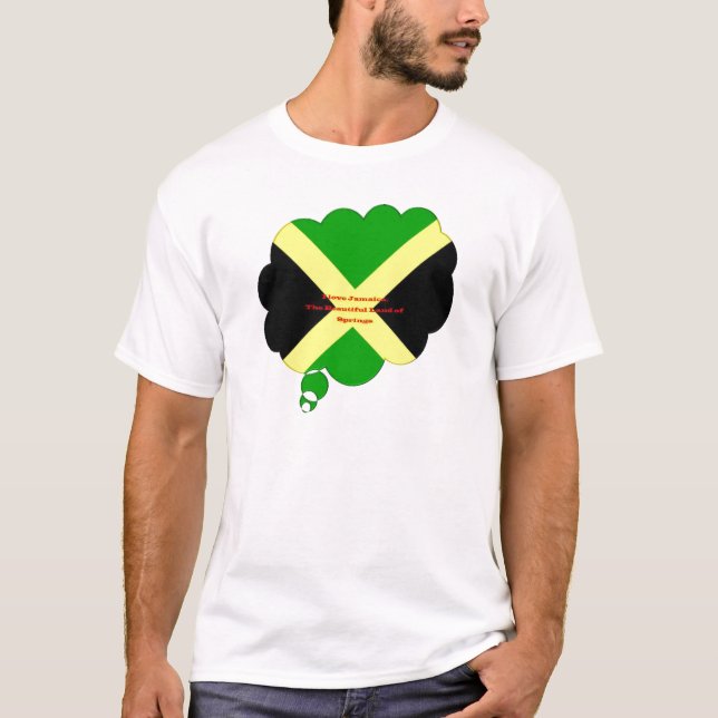 I Love Jamaica Text on Flag Art Print T-Shirt (Front)