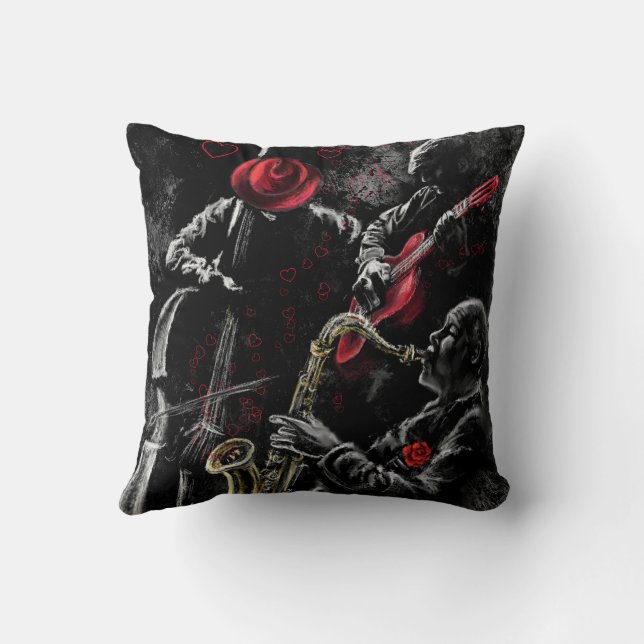 I Love Jazz Music Throw Pillow (Back)