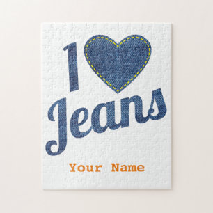 I love Jeans vintage Fashion Design with Seam Hear Jigsaw Puzzle