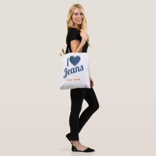 I love Jeans vintage Fashion Design with Seam Hear Tote Bag