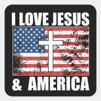 I Love Jesus and America Christian USA flag Square Square Sticker