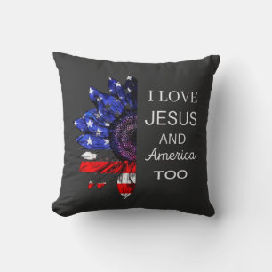 I Love Jesus and America Too,4th July Throw Pillow
