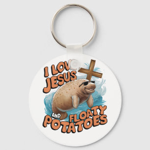 I Love Jesus And Floaty Potatoes Manatee Sea Cows Keychain