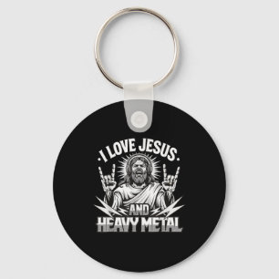 I Love Jesus And Heavy Metal 2  Keychain