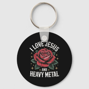 I Love Jesus And Heavy Metal  Keychain