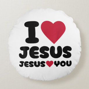 I Love Jesus and Jesus Loves You Christian Round Pillow