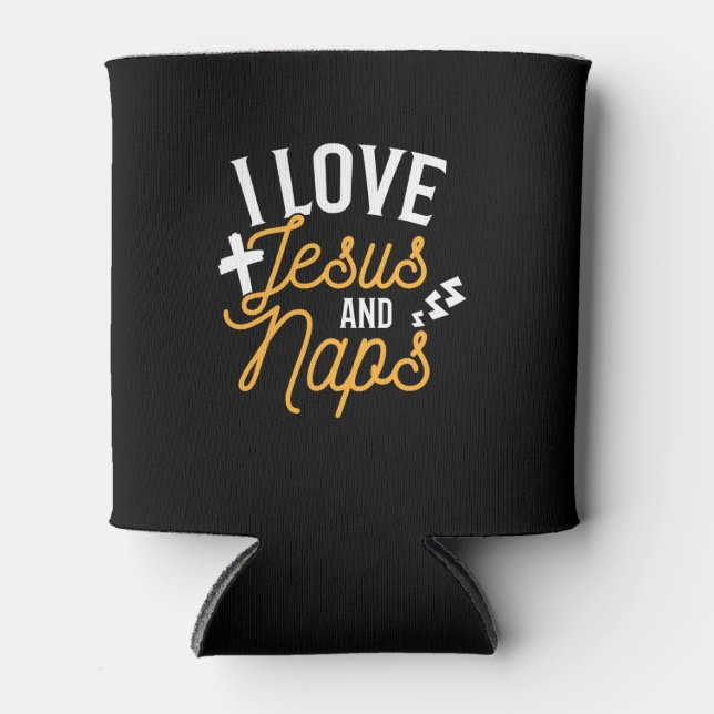 I Love Jesus and Naps Funny Religious Can Cooler (Front)