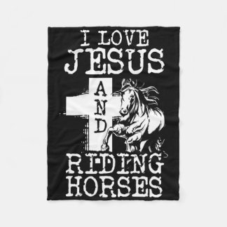 I Love Jesus And Riding Horses Horse Girl Horsebac Fleece Blanket