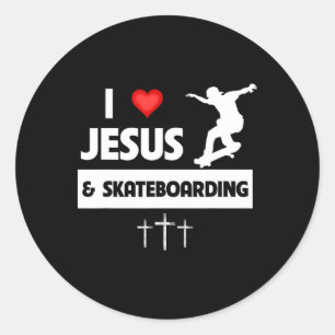 I Love Jesus And Skateboarding Skateboarder Tricks Classic Round Sticker