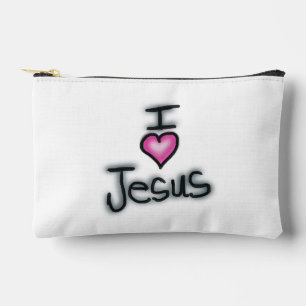 I Love Jesus Black and White  Accessory Pouch