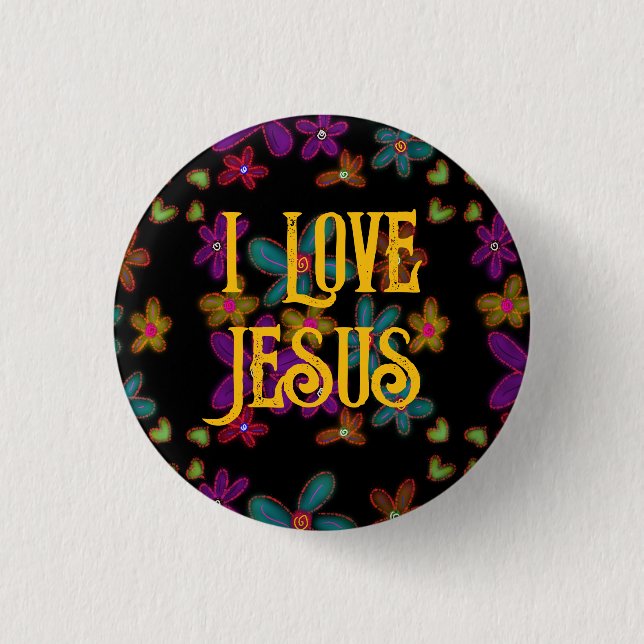 I Love Jesus Christian Girl Flowers Pattern  1 Inch Round Button (Front)