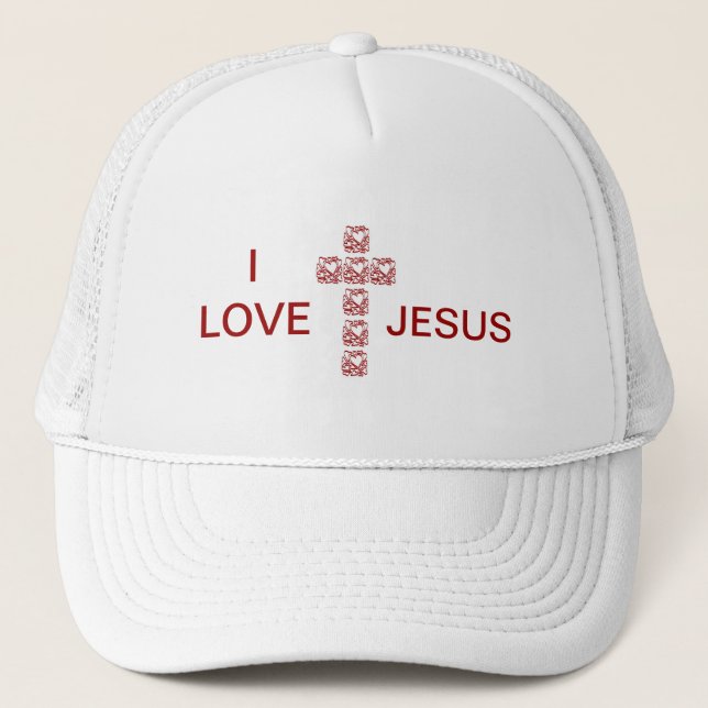 I love Jesus Cross Trucker Hat (Front)