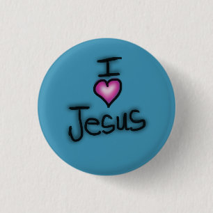 I Love Jesus I Heart Jesus Blue 1 Inch Round Button