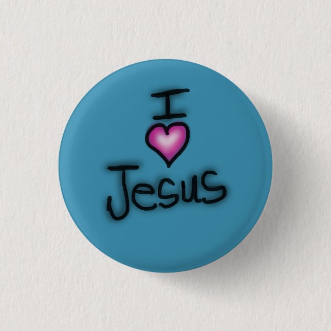 I Love Jesus I Heart Jesus Blue 1 Inch Round Button (Front)