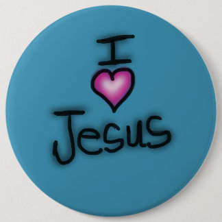 I Love Jesus I Heart Jesus Blue 6 Inch Round Button