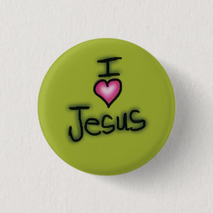 I Love Jesus I Heart Jesus Green 1 Inch Round Button