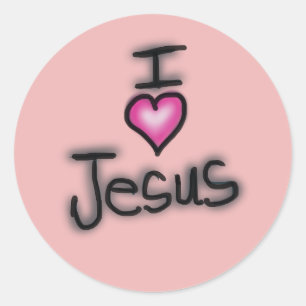 I Love Jesus Pink Heart  Classic Round Sticker