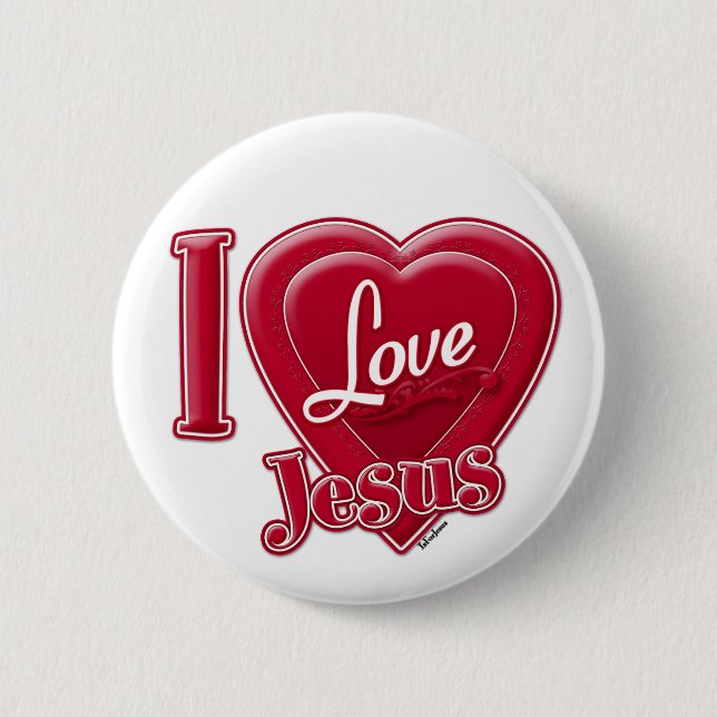 I Love Jesus Red Heart 2 Inch Round Button (Front)