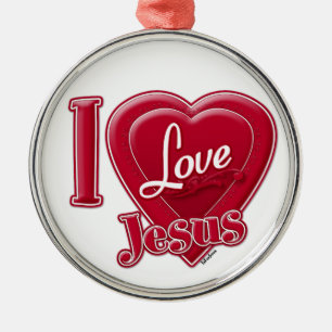 I Love Jesus Red Heart Metal Ornament