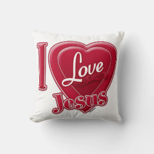 I Love Jesus Red Heart Throw Pillow