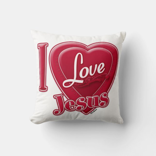 I Love Jesus Red Heart Throw Pillow (Front)