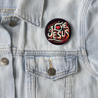 I Love Jesus Retro Christian 2 Inch Round Button