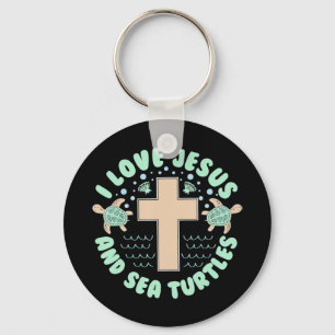 I Love Jesus & Sea Turtles Christian Faith Cross B Keychain