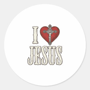 I Love Jesus Vintage Engraving Faith Shirt Design_ Classic Round Sticker