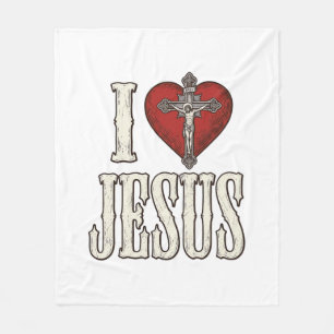 I Love Jesus Vintage Engraving Faith Shirt Design_ Fleece Blanket