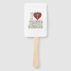 I Love Jesus Vintage Engraving Faith Shirt Design_ Hand Fan