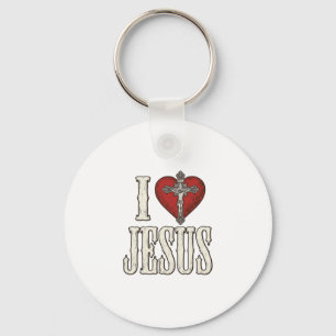 I Love Jesus Vintage Engraving Faith Shirt Design_ Keychain