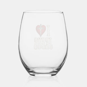 I Love Jesus Vintage Engraving Faith Shirt Design_ Stemless Wine Glass