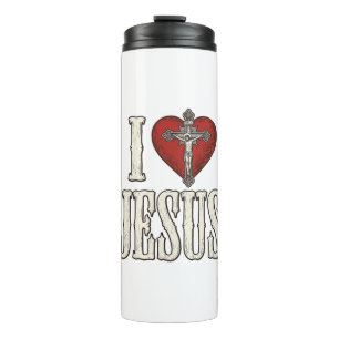 I Love Jesus Vintage Engraving Faith Shirt Design_ Thermal Tumbler