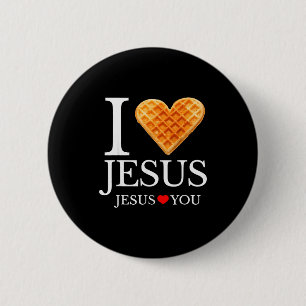 I Love Jesus Waffle Heart Funny Christian Breakfas 2 Inch Round Button