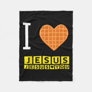 I Love Jesus Waffle Heart Funny Christian Breakfas Fleece Blanket
