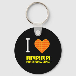 I Love Jesus Waffle Heart Funny Christian Breakfas Keychain