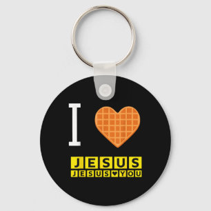 I Love Jesus Waffle Heart Funny Christian Breakfas Keychain