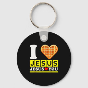 I Love Jesus Waffle Heart Funny Christian Breakfas Keychain