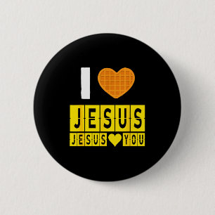 I Love Jesus Waffle Heart Jesus Loves You Funny Br 2 Inch Round Button