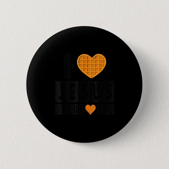 I Love Jesus Waffle Heart Jesus Loves You Funny Br 2 Inch Round Button (Front)