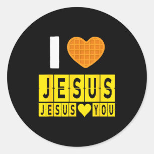 I Love Jesus Waffle Heart Jesus Loves You Funny Br Classic Round Sticker