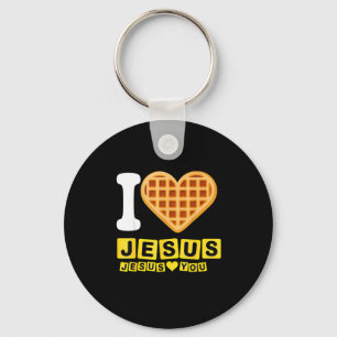 I Love Jesus Waffle Heart  Keychain