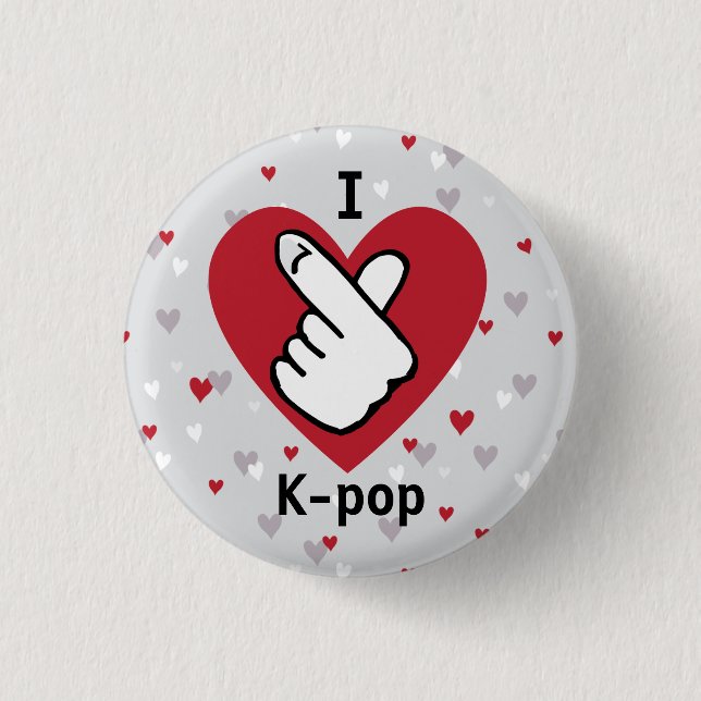 I Love K-pop Red Grey Finger Heart Button (Front)