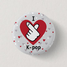 I Love K-pop Red Grey Finger Heart Button