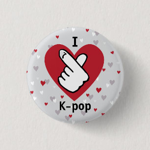 I Love K-pop Red Grey Finger Heart Button