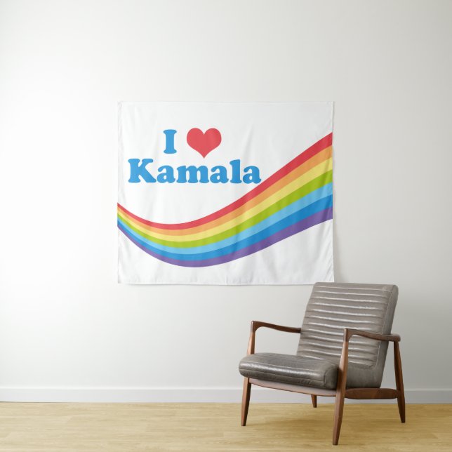 I Love Kamala Cute Election Rainbow Tapestry (In Situ (Horizontal))