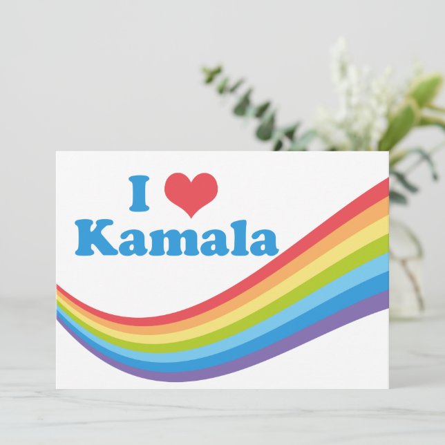 I Love Kamala Harris Cute Rainbow Political Card (Standing Front)