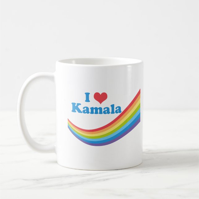 I Love Kamala Rainbow Cute Election Long Sleeve Coffee Mug (Left)