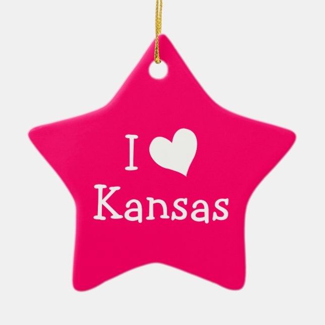 I Love Kansas on Pink Ceramic Ornament (Front)